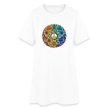 Rainbow style psychedelic peace sign - Women’s T-Shirt Dress - white - Front