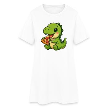 Cute Dino T-Rex Pizza Pizza Lover Cartoon - Women’s T-Shirt Dress - white - Front