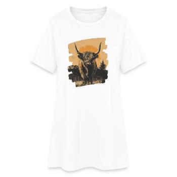 Schottisches Hochlandrind - Frauen T-Shirt-Kleid - Weiß - Vorne