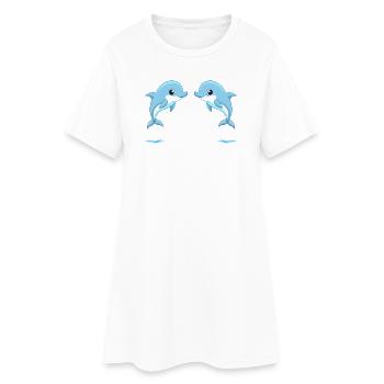 Deux bébés dauphins jumeaux bleu qui sautent - Robe T-shirt Femme - blanc - Devant