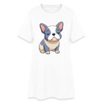 Bulldog français bleu et beige en train de dormir - Robe T-shirt Femme - blanc - Devant