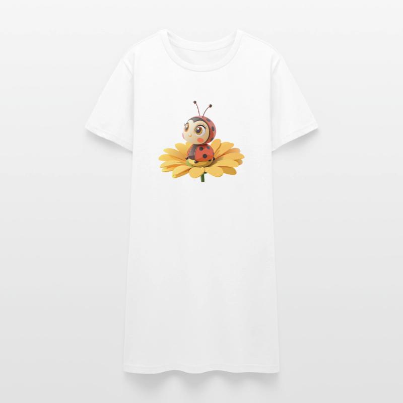 Cute ladybug on a flower Women’s T-Shirt Dress
