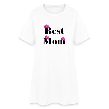 Best Mom, noir avec orchidées fuchsia - Robe T-shirt Femme - blanc - Devant