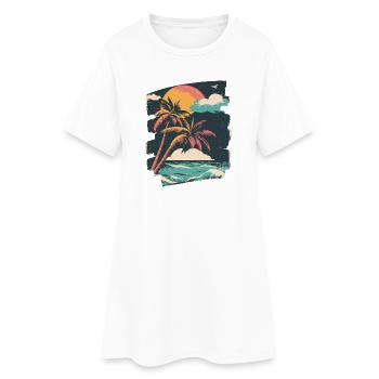 Plage Palmiers Coucher de soleil Été - Robe T-shirt Femme - blanc - Devant