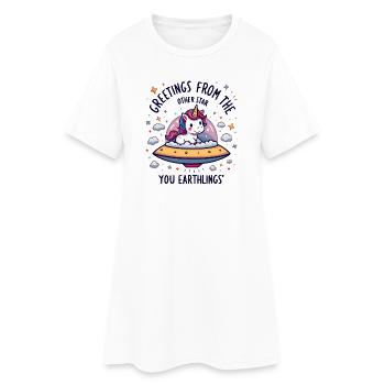 Licorne vue de l’espace - Robe T-shirt Femme - blanc - Devant
