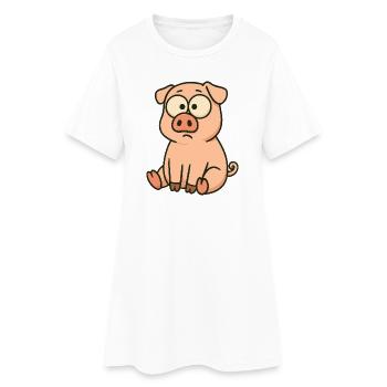 mignon dessin animé cochon drôle confus maladroit - Robe T-shirt Femme - blanc - Devant