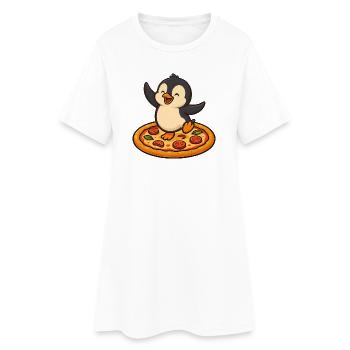 Tanzender Pinguin Pizza Pizzaliebhaber Spaß - Frauen T-Shirt-Kleid - Weiß - Vorne