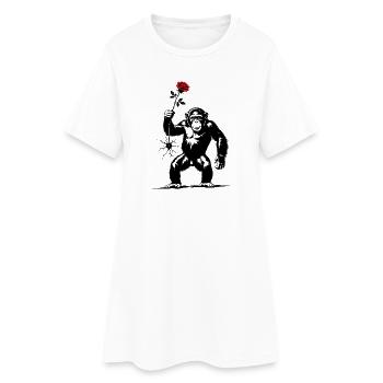 Singes à la rose rouge – Banksy Inspiration - Robe T-shirt Femme - blanc - Devant