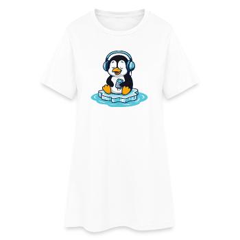 Pingouin mélomane avec des écouteurs - Robe T-shirt Femme - blanc - Devant