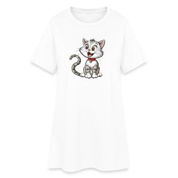 Cheerful cartoon cat with collar - Women’s T-Shirt Dress - white - Front