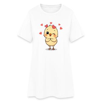 Kuscheliger Küken mit Herz-Accessoires - Frauen T-Shirt-Kleid - Weiß - Vorne