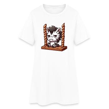 Mürrisches Zebra Schaukeln Genervt Lustiges Design - Frauen T-Shirt-Kleid - Weiß - Vorne