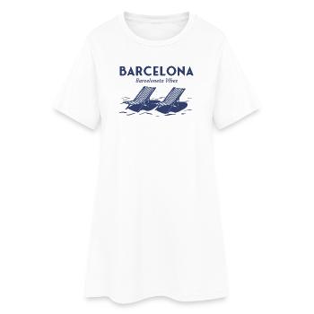 Barcelone Barceloneta Chaises de plage Ambiance estivale - Robe T-shirt Femme - blanc - Devant