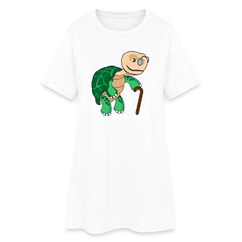 Tortue lente avec lunettes et bâton de marche - Robe T-shirt Femme - blanc - Devant