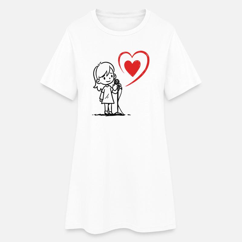 Mädchen singt mit einer Herznote - Frauen T-Shirt-Kleid - Weiß