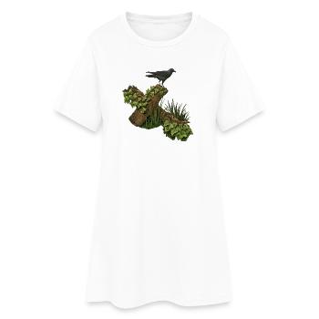 Krähe auf Holzkreuz, efeu - Frauen T-Shirt-Kleid - Weiß - Vorne