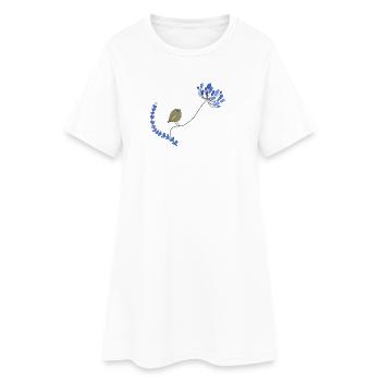 Vogel mit Blume - Frauen T-Shirt-Kleid - Weiß - Vorne