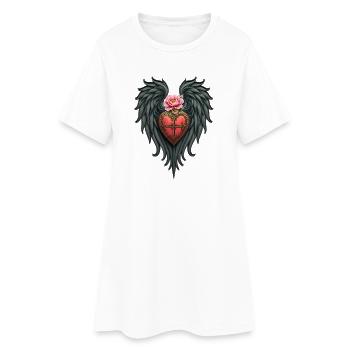 Coeur avec des ailes et une fleur rose - Robe T-shirt Femme - blanc - Devant