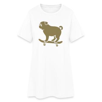Chat Skateur Carlin Minimaliste - Robe T-shirt Femme - blanc - Devant