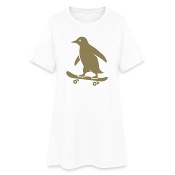 Silhouette minimaliste de pingouin skateboarder - Robe T-shirt Femme - blanc - Devant
