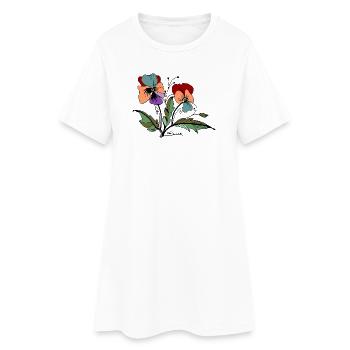 Bienenblumen auf schwarzem Hintergrund - Frauen T-Shirt-Kleid - Weiß - Vorne