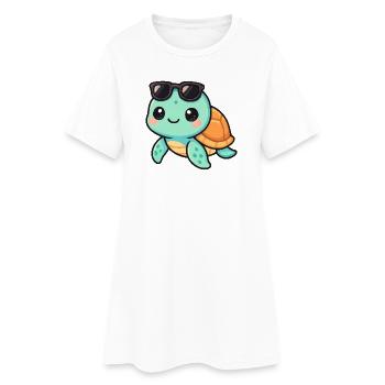 Cute turtle cartoon with sunglasses - Women’s T-Shirt Dress - white - Front