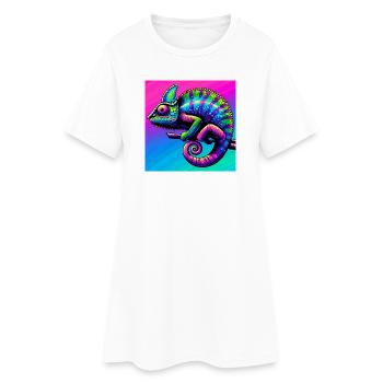 Chamäleon - Frauen T-Shirt-Kleid - Weiß - Vorne