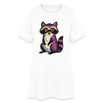 Wunderlicher lila Waschbär-Cartoon-Entwurf - Frauen T-Shirt-Kleid - Weiß - Vorne