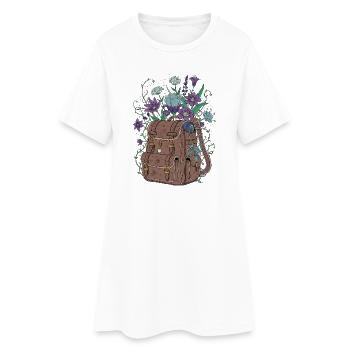 Ausgefallene Tasche mit floralem Motiv - Frauen T-Shirt-Kleid - Weiß - Vorne