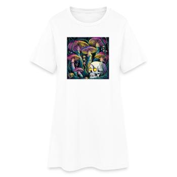 Neon Gothic Pilz Schädel Illustration - Frauen T-Shirt-Kleid - Weiß - Vorne