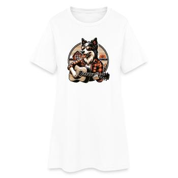 Chien de campagne avec guitare Border Collie Farm - Robe T-shirt Femme - blanc - Devant