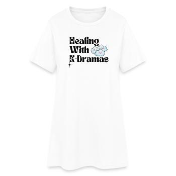 Guérir avec les K-dramas | Nuage mignon Cadeau esthétique - Robe T-shirt Femme - blanc - Devant