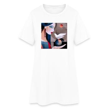 Portrait abstrait avec colombe et sphères colorées - Robe T-shirt Femme - blanc - Devant