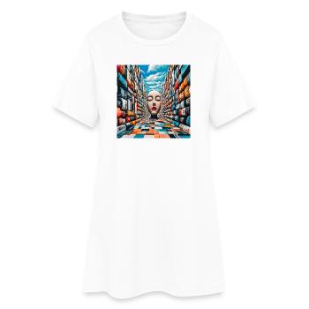 Visage mystérieux en bibliothèque colorée - Robe T-shirt Femme - blanc - Devant