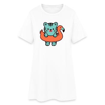 Tigre mignon sur bouée flamant orange - Robe T-shirt Femme - blanc - Devant