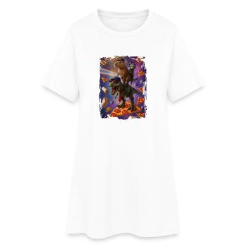 Motif animalier imaginatif sur fond de pizza - Robe T-shirt Femme - blanc - Devant