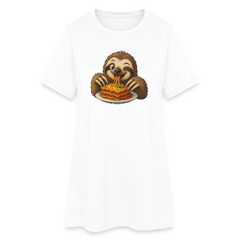 paresseux mignon avec lasagne dessin animé joie comique - Robe T-shirt Femme - blanc - Devant