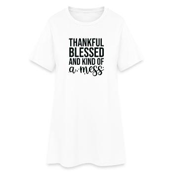 Worte der Dankbarkeit auf schwarzem Hintergrund - Frauen T-Shirt-Kleid - Weiß - Vorne