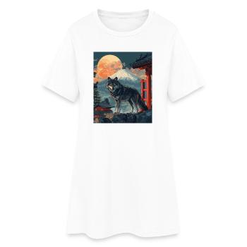 Wolf Japan Mount Fuji Yama Japan Tempel Schrein - Frauen T-Shirt-Kleid - Weiß - Vorne