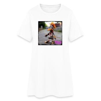 Streetart Skater Vogel Puppe mit Kunstdesign - Frauen T-Shirt-Kleid - Weiß - Vorne