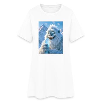 Verspielter Yeti, der riesige Eiszapfencreme isst - Frauen T-Shirt-Kleid - Weiß - Vorne
