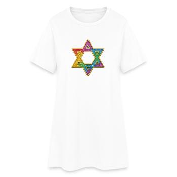 Star of David | Rainbow Glitter Star of David - Women’s T-Shirt Dress - white - Front