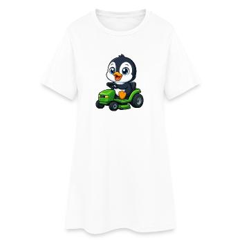 Dessin animé mignon de jardinage de tondeuse à gazon de pingouin - Robe T-shirt Femme - blanc - Devant