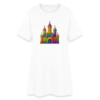 Rainbow Glitter Castle Design - Women’s T-Shirt Dress - white - Front