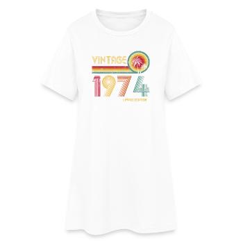 Design de style vintage et ambiance rétro des années 70 - Robe T-shirt Femme - blanc - Devant