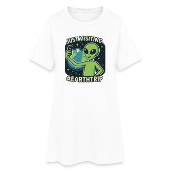 Alien Selfie mit Erde - Frauen T-Shirt-Kleid - Weiß - Vorne