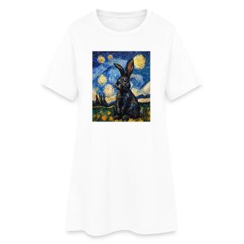 Lapin de la Nuit étoilée à la Van Gogh - Robe T-shirt Femme - blanc - Devant