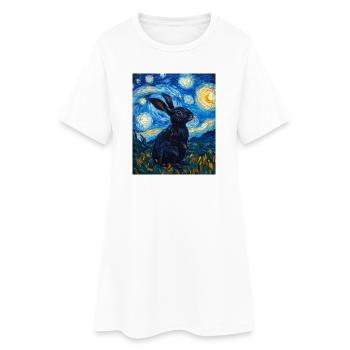 Lapin de la Nuit étoilée à la Van Gogh - Robe T-shirt Femme - blanc - Devant
