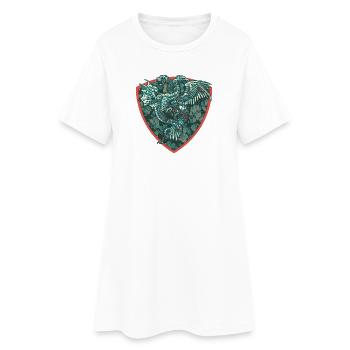 Mittelalterlicher Drache in Blau auf Schild - Frauen T-Shirt-Kleid - Weiß - Vorne
