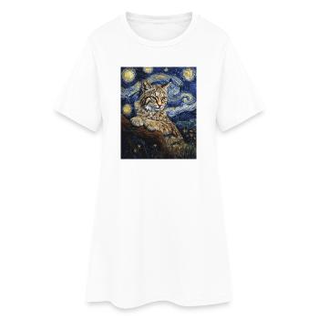 Luchs Van Gogh Style Starry  - Frauen T-Shirt-Kleid - Weiß - Vorne